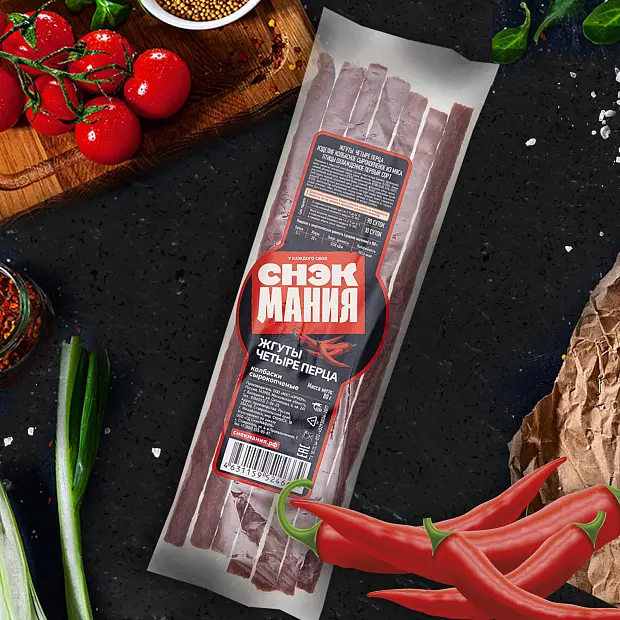 Мясные Снеки "Снэк Мания" Жгуты 4 Перца 80г (Россия)