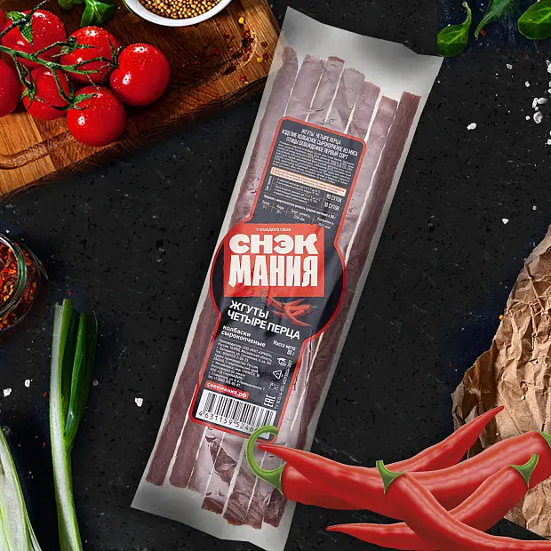 Мясные Снеки "Снэк Мания" Жгуты 4 Перца 80г (Россия)