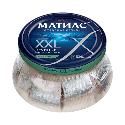 "Русское море" ФИЛЕ СЕЛЬДИ МАТИАС XXL ОТБ в/м лук кус с/б260 (Беларусь)