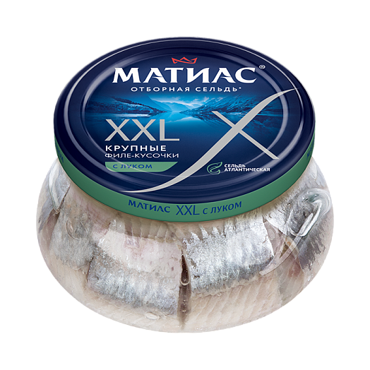 "Русское море" ФИЛЕ СЕЛЬДИ МАТИАС XXL ОТБ в/м лук кус с/б260 (Беларусь)