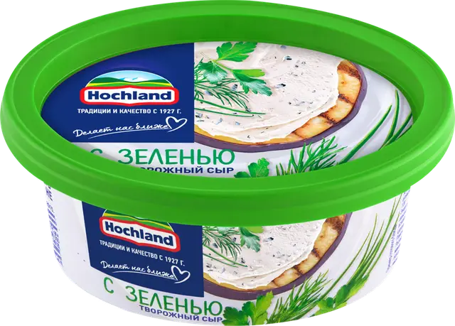 Сыр "Hochland" 140г ванн ТВОРОЖНЫЙ С ЗЕЛЕНЬЮ (Россия)