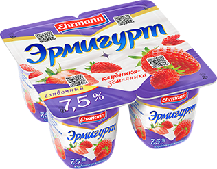 Йогурт "Ehrmann" Экстра 7,5% 4*100г Клубника/Земляник (Россия)