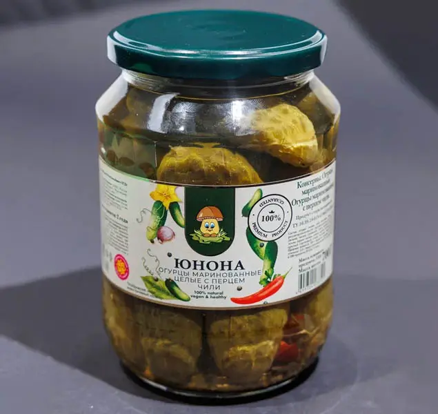 "Юнона" Огурцы маринованные с перцем чили 700г (Россия)