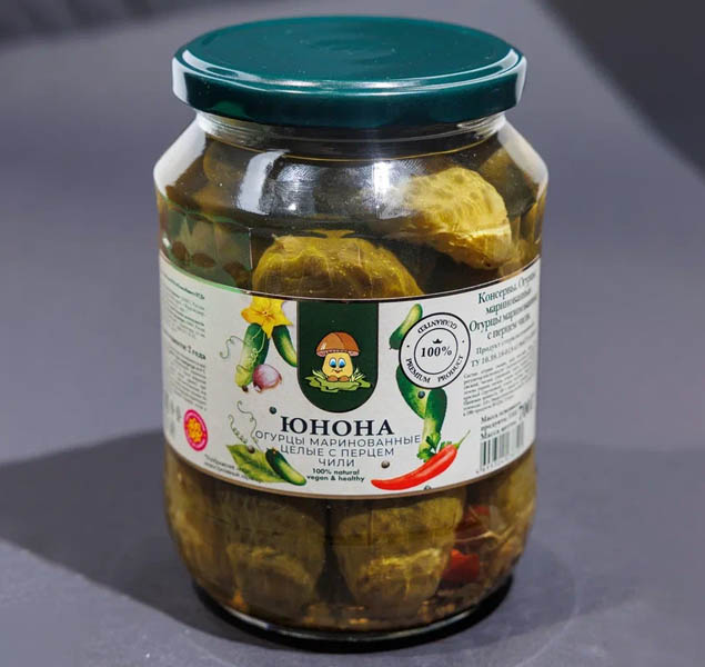 "Юнона" Огурцы маринованные с перцем чили 700г (Россия)