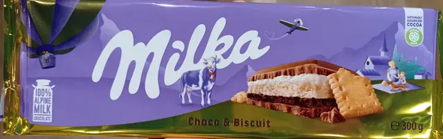 Шоколад "Milka" Choco and biscuit молочный 300г (Польша)