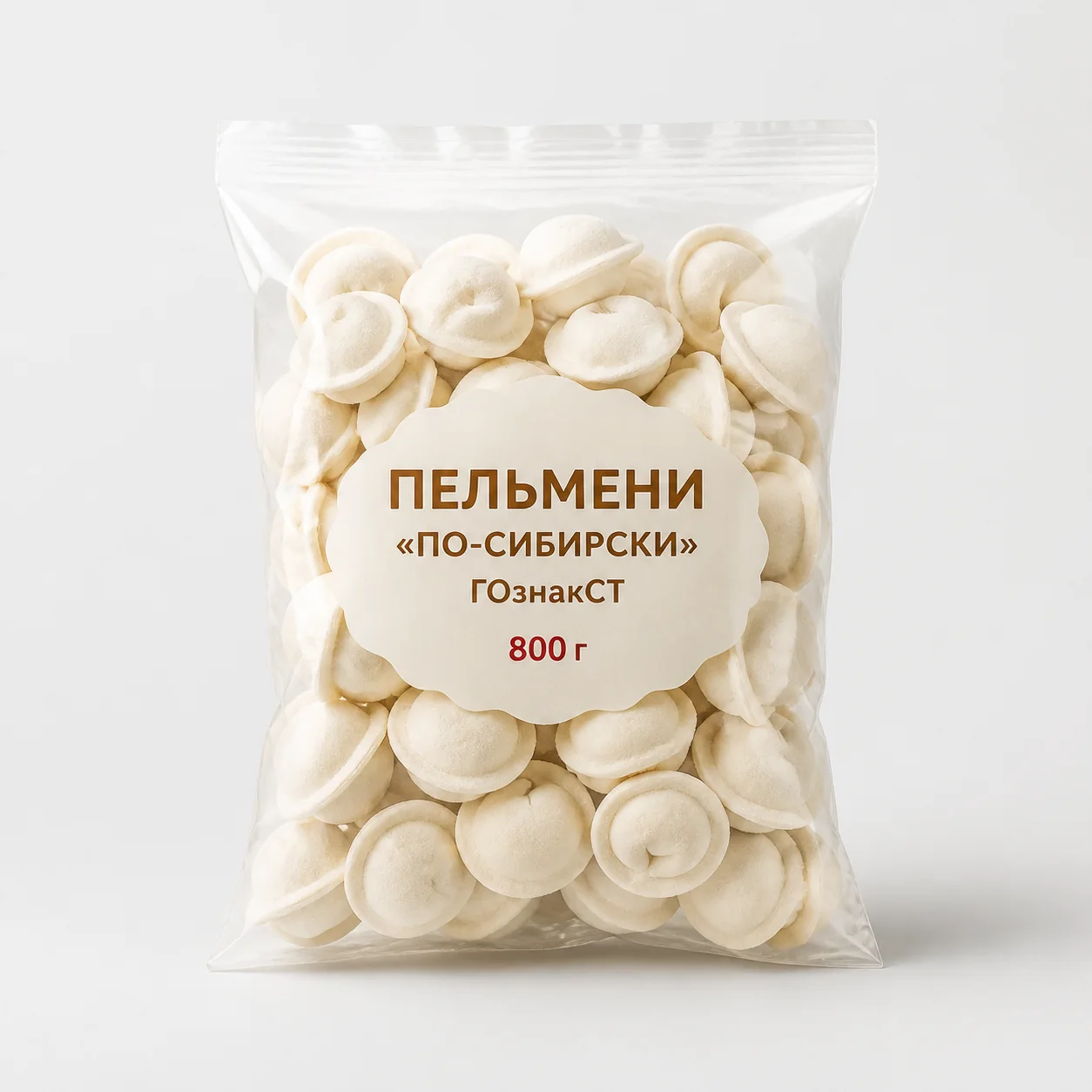 AI-иллюстрация Migka AI — Пельмени «По-сибирски» ГОзнакСТ 800г (Россия)