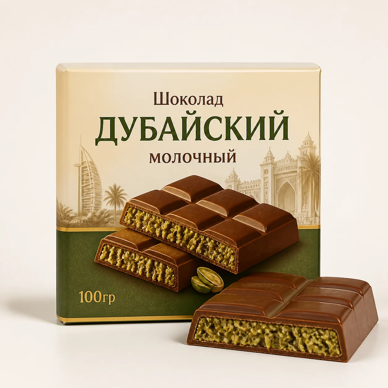 AI-иллюстрация Migka AI — НИКАРАО Шоколад ДУБАЙСКИЙ молочный 100гр*8бл*16шт