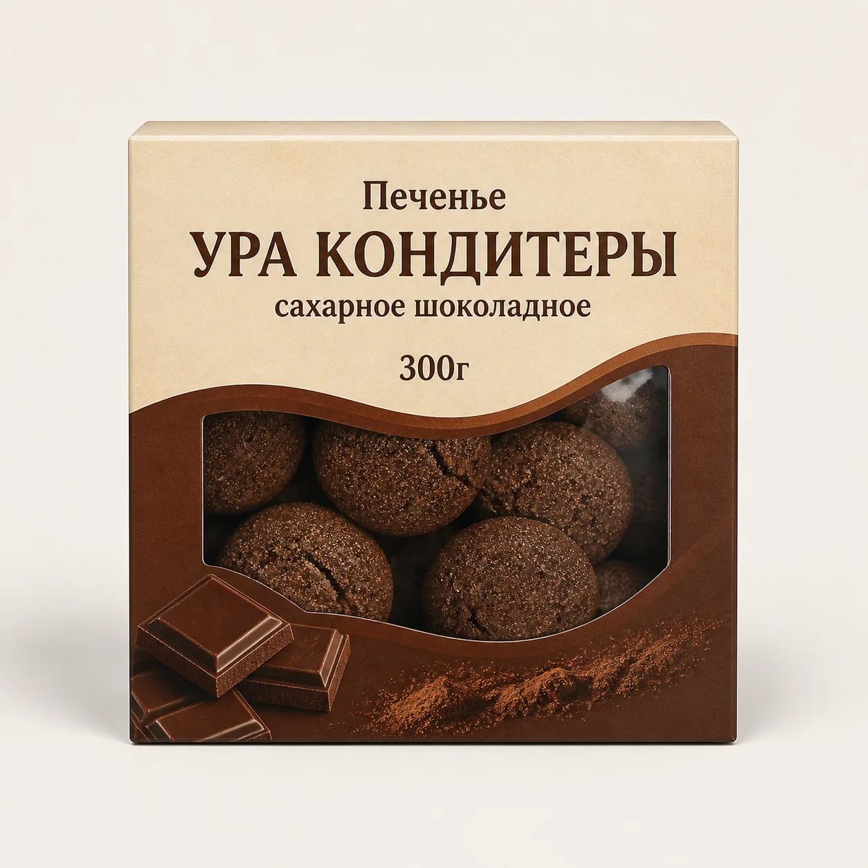 AI-иллюстрация Migka AI — Печенье "Ура Кондитеры" сахарное шоколадное 300г (Россия)