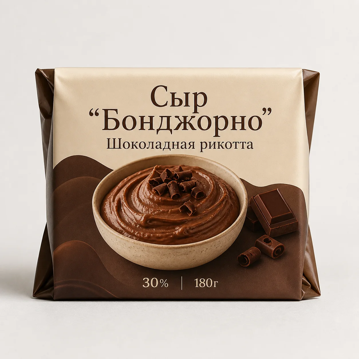 AI-иллюстрация Migka AI — Сыр "Бонджорно" Шоколадная рикотта 30% 180г (Россия)