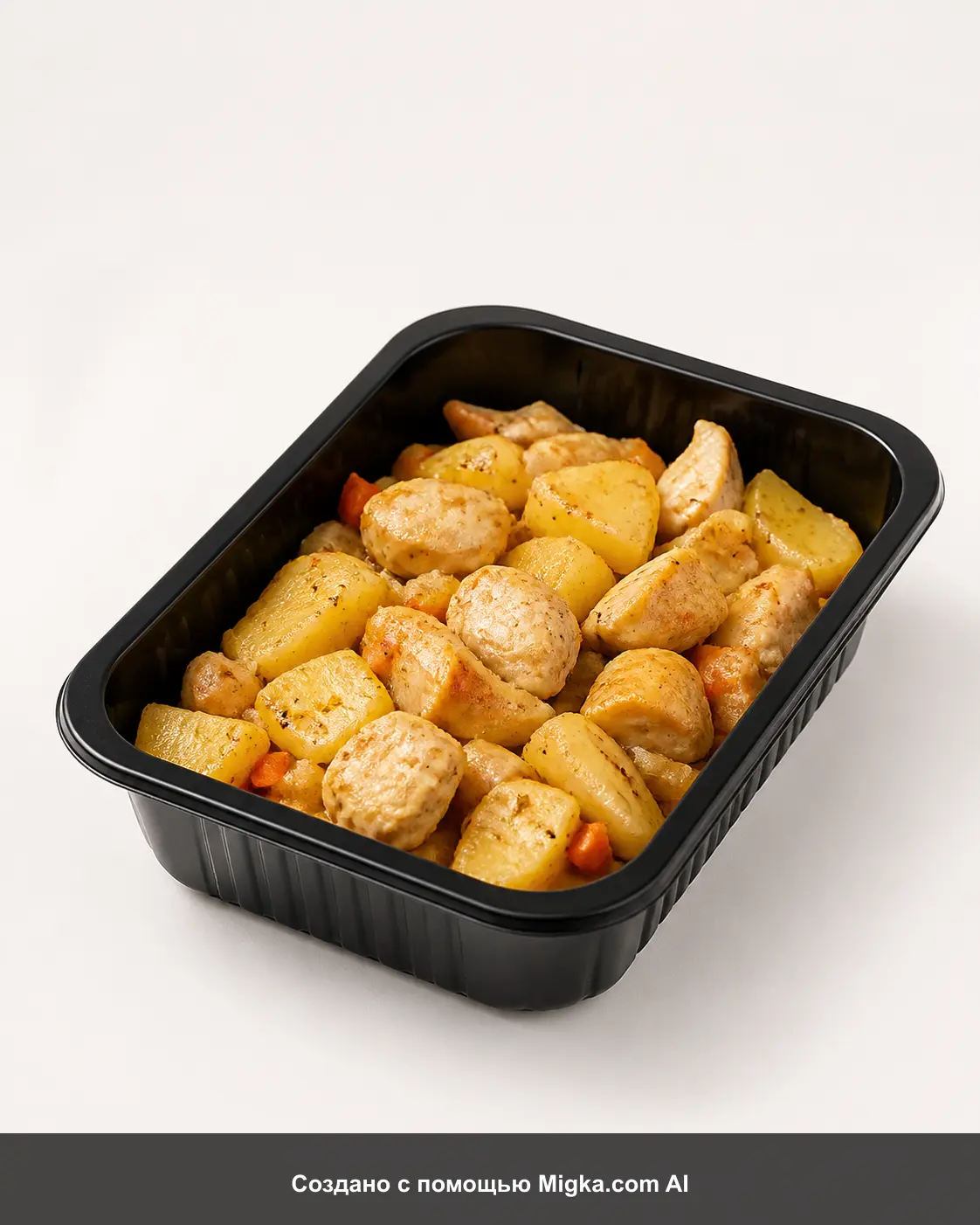 AI-визуализация: "Домашняя Кухня" Картофель с мясом птицы по-деревенски 300г (Россия). Создано с помощью Migka.com AI
