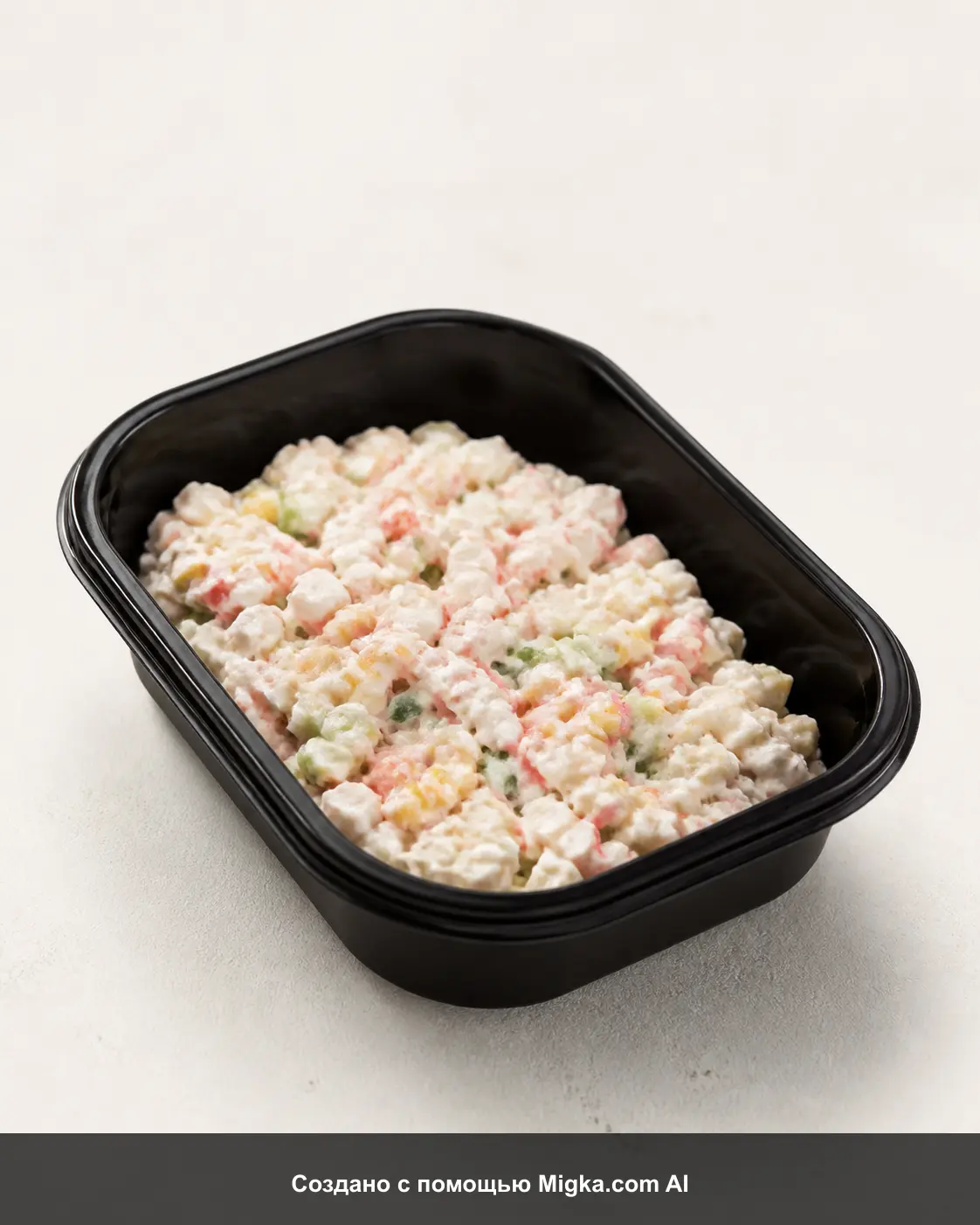 AI-визуализация: "Домашняя Кухня" Салат крабовый 150г (Россия). Создано с помощью Migka.com AI