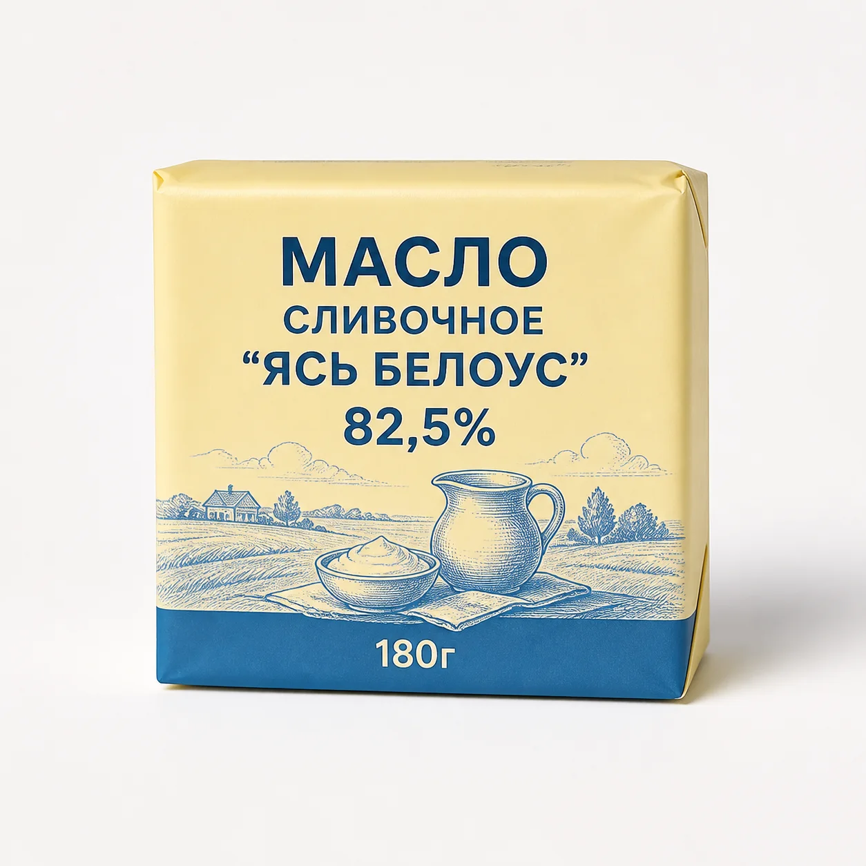 AI-иллюстрация Migka AI — Масло сливочное "Ясь Белоус" 82,5% 180г (Беларусь)