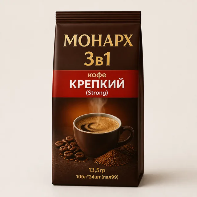 МОНАРХ 3в1 кофе КРЕПКИЙ (Strong) 13,5гр*10бл*24шт (пал99) JDE