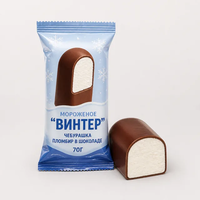 Мороженое "Винтер" Чебурашка пломбир в шоколаде 70г (Россия)