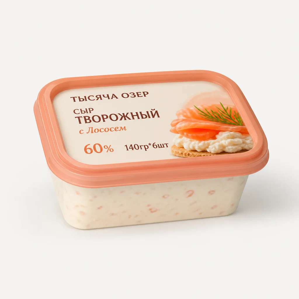 ТЫСЯЧА ОЗЕР сыр Творожный с Лососем 60% 140гр*6шт Невские сыры